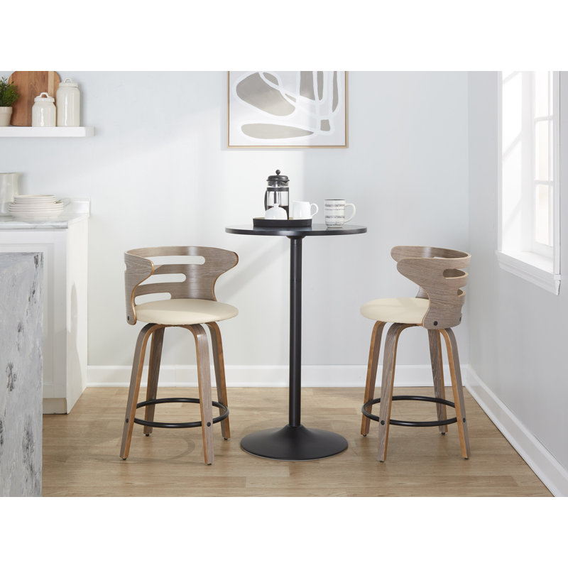 Cream and Light Gray Swivel Wood Counter Stool Set
