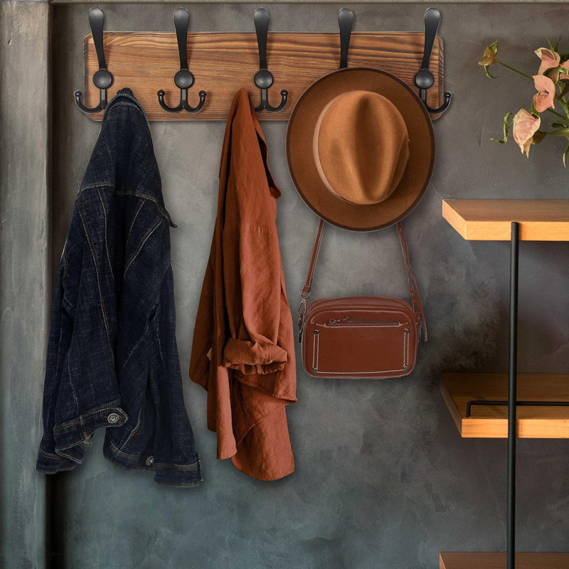 Doyal Wall 5 - Hook Wall Mounted Coat Rack, Brown/Black