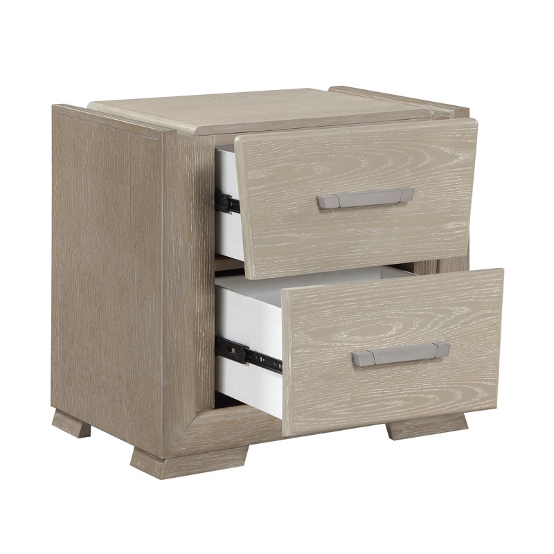 Table de chevet contemporaine à 2 tiroirs avec queue d'aronde, finition bicolore brune et grise, table de chevet moderne