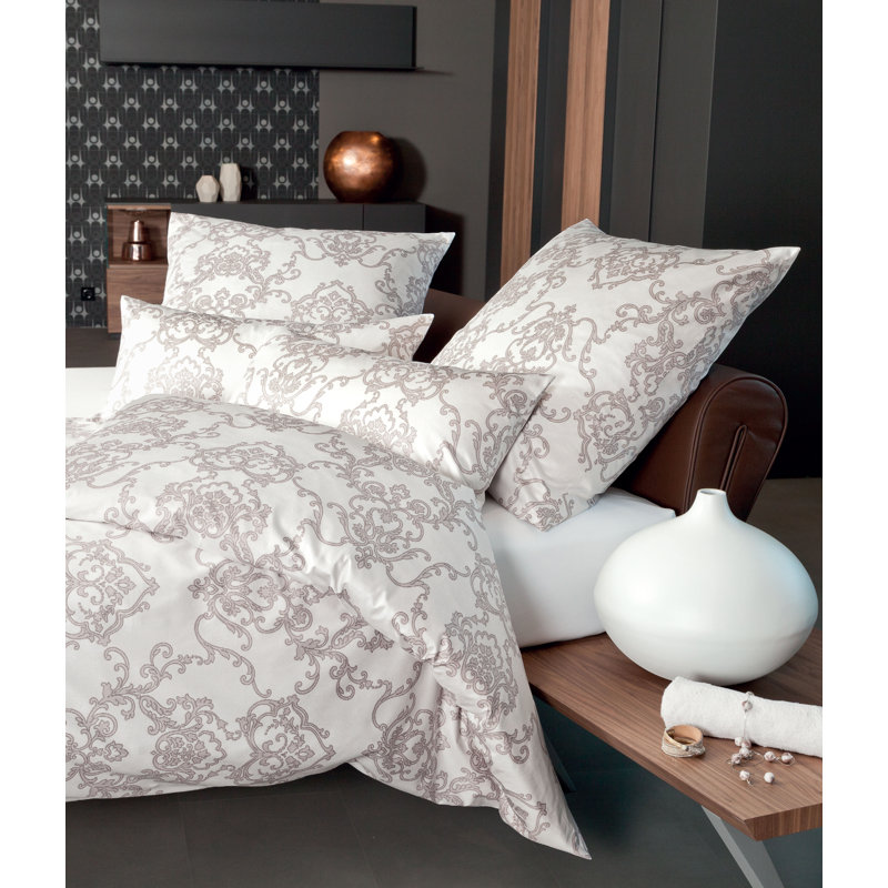 Messina Cotton Damask Duvet Cover Set with Pillowcases, Grey, 155 x 220cm Duvet Cover + 1 Standard Pillowcase