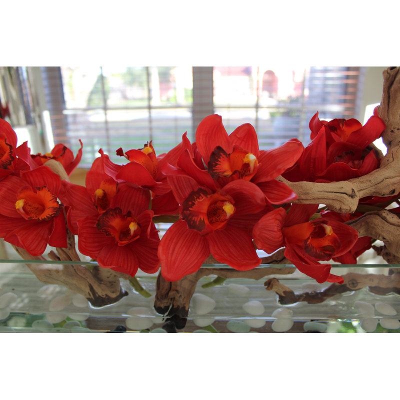 Centre de table orchidée Driftwood Cymbidium, H 16 po x l 48 po x P 4 po, Rouge