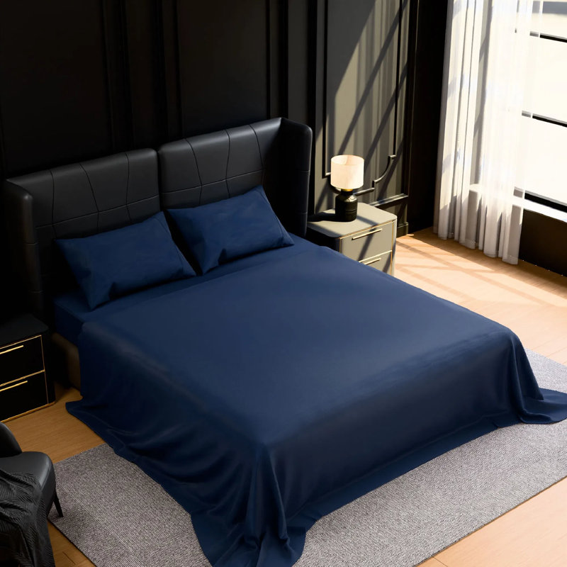 Full Size Bed Sheets Set 4 Piece - Navy Blue Brushed Microfiber Bedding - 14" Deep Pocket, Fade & Shrink Resistant, Wrinkle Free, Easy Care