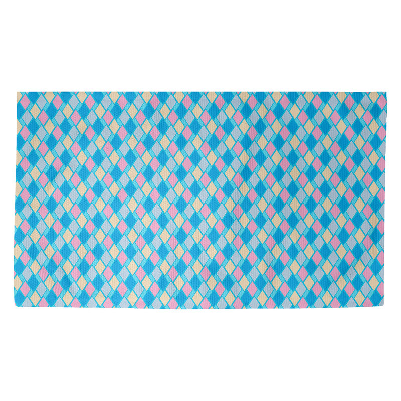 Tapis bleu turquoise retro diamants Avicia, Rectangle 2 pi 2 po x 3 pi 4 po