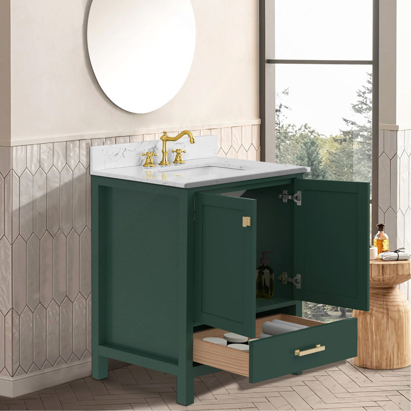 Meuble-lavabo avec cadre en bois massif 30 po, meuble-lavabo autoportant avec lavabo vert, Vert, 30"