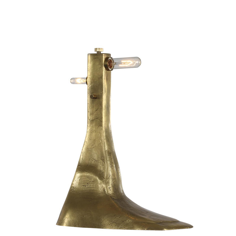 Anne-Marie Barton Terra-Forma 23" Left Table Lamp in Museum Pewter with Boucle Shade, Gold, Brass