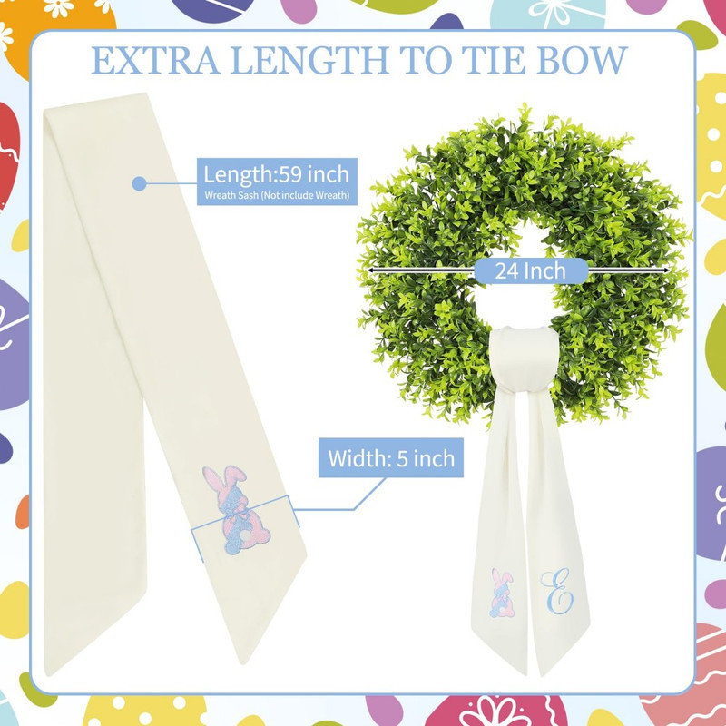 59" Long Easter Wreath Sash for Front Door, Elegant Spring Ribbon Decor with Heavy Drape, Wrinkle-Resistant and Washable