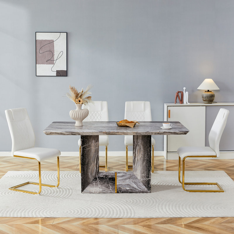 Ensemble de table de salle à manger moderne 63 po pour 4 à 6, table rectangulaire en faux marbre pour la salle à manger et la cuisine