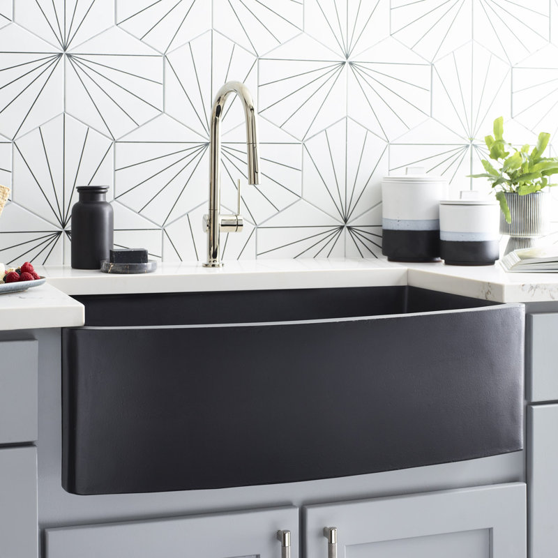 NativeStone® Concrete 33" L x 20.5" W Farmhouse Kitchen Sink with Curved Apron, Charcoal