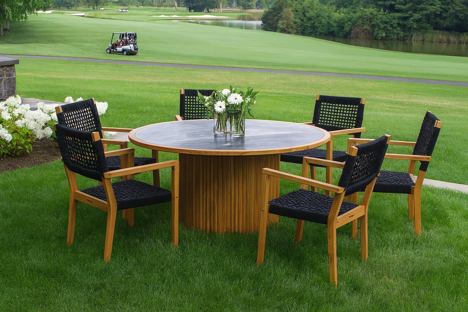 Cava 60" Teak Patio Dining Set, Black/Natural, Gray