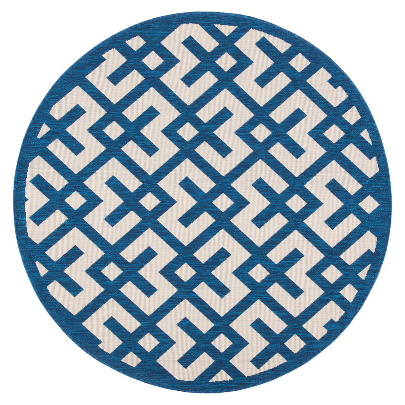 Tapis intérieur / extérieur bleu marine / beige Arneshia, Rond 6 pi 7 po