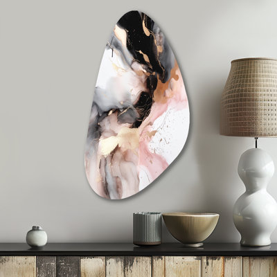 Pink Black Textured Splash Marble I - Marble Asymmetrical Metal Wall Art, Modern Freeform Metal Art Print