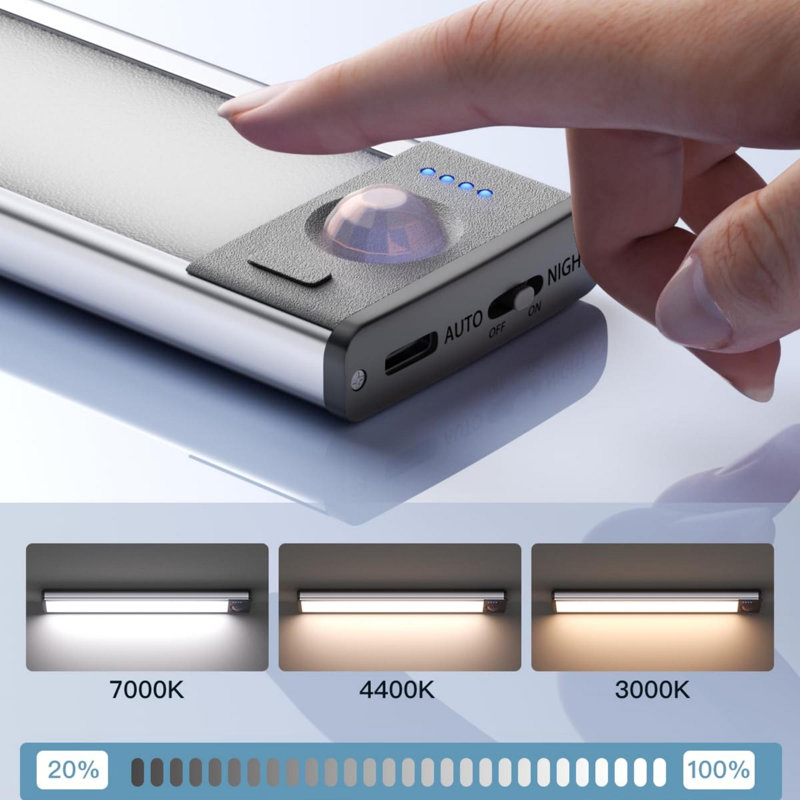 LEPOTEC 12.67Inch 60 LED 3 Colors Wireless Rechargeable Motion Sensor Cabinet Light, Silver