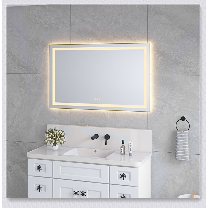 Miroir de salle de bain DEL, 30 po x 48 po, Brun, Horizontal