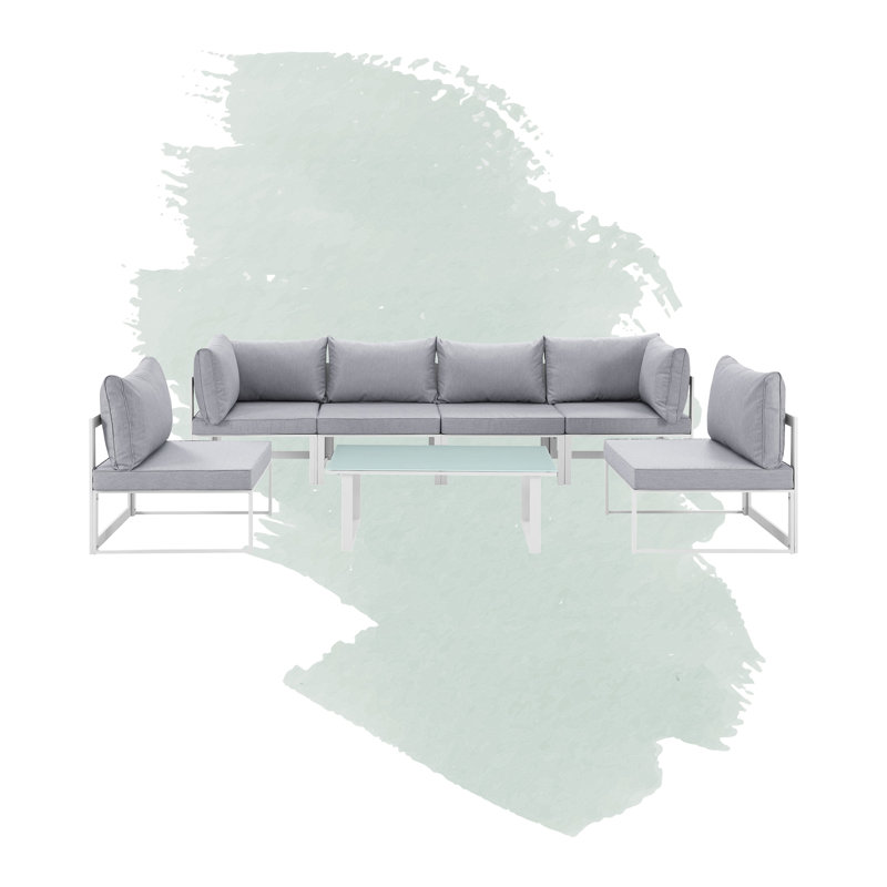 Ensemble de canapé modulaire d'extérieur 7 pièces Fortuna Fortuna, Blanc, Gris