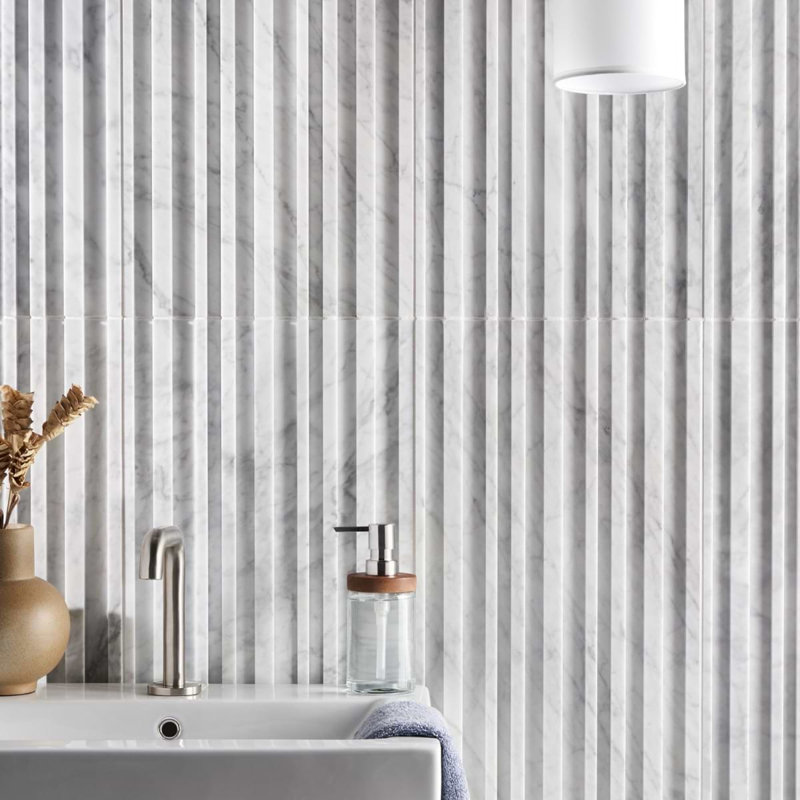 Stonework Carrara White 12x24 Marble Tile, Barcode 3D Polished/Honed