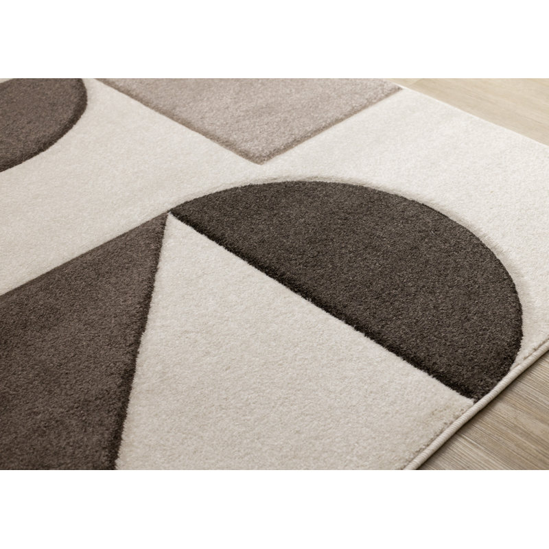 Tapis d'intérieur moderne géométrique blanc contemporain, 5 pi 3 po x 7 pi 7 po