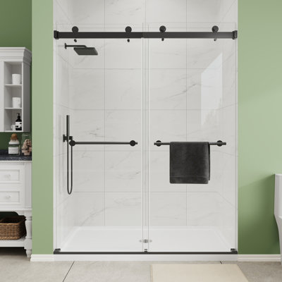 49"-54" W x 72" H Double Sliding Frameless Shower Door in Matte Black with 1/4" (6mm) Clear Tempered Glass