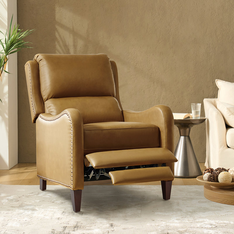 Fauteuil inclinable en cuir véritable de 28,75 po de large Neliyah, Camel