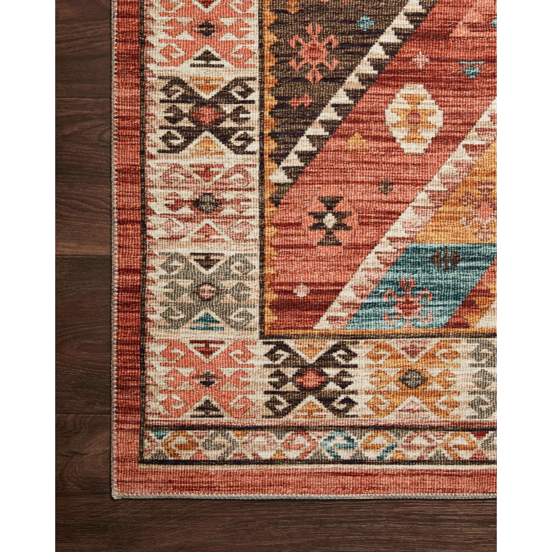 Tapis terre cuite multicolore, Rectangle 3 pi 11,24 po x 5 pi 10,87 po
