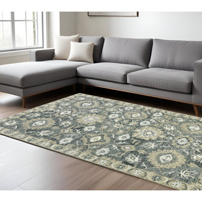 Tapis crocheté à la main à motif de médaillon floral ivoire et beige en laine 8 pi x 10 pi