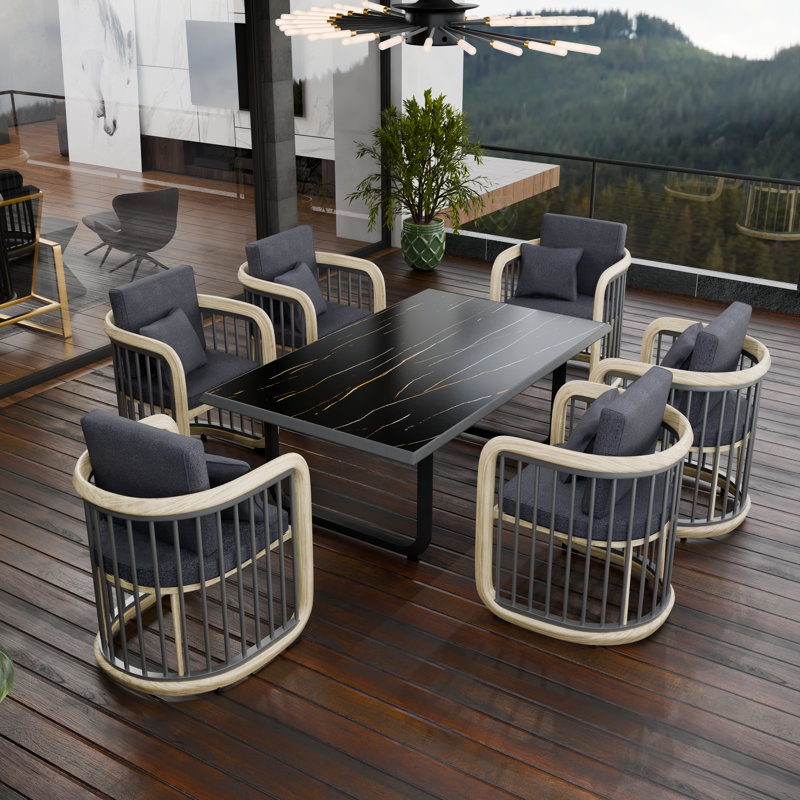 Klyra 7-Piece Outdoor Aluminum Dining Set – Modern Rectangular Table with 6 Armchairs, Weather-Resistant, for Patio, Backyard, Deck, or Garden