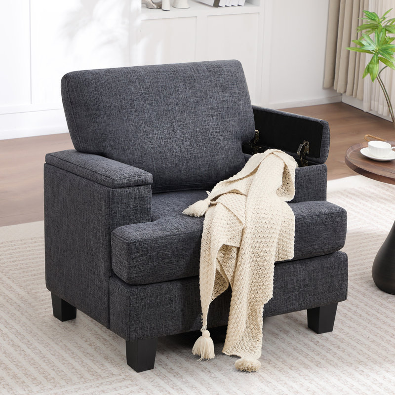 Fauteuil rembourré avec rangement intérieur pour accoudoirs, Gris foncé