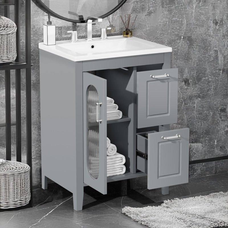 Meuble-lavabo 24 po avec lavabo, Gris