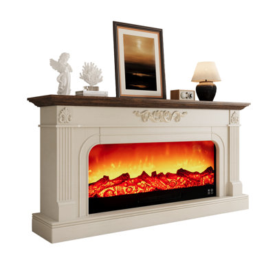 71-Inch Electric Fireplace Mantel with Ornate Carved Details for Living Room