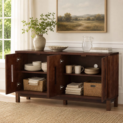 60.7" Mid-Century Modern Sideboard Cabinet with Carved Doors and Adjustable Shelves