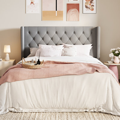Hilbert Upholstered Low Profile Platform Bed Frame with Headboard