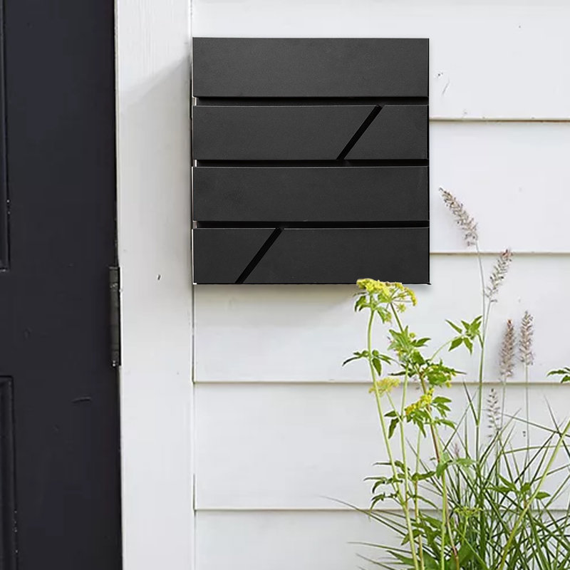 Modern Black Steel Wall Mounted Lockable Mailbox with Newspaper Holder