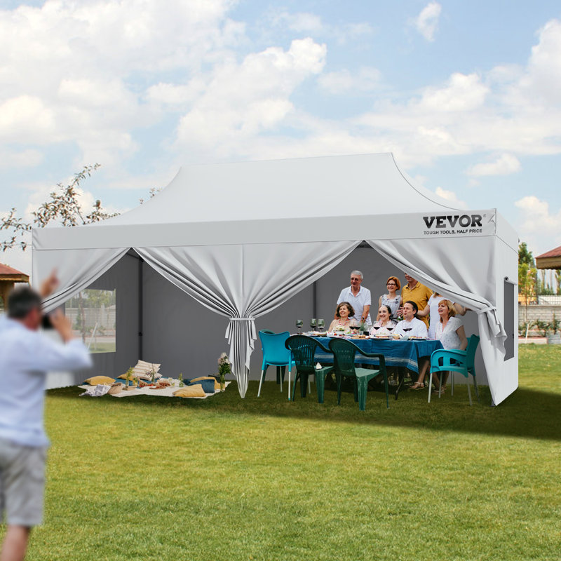 VEVOR 10x20 FT White Pop Up Canopy Tent with Removable Sidewalls