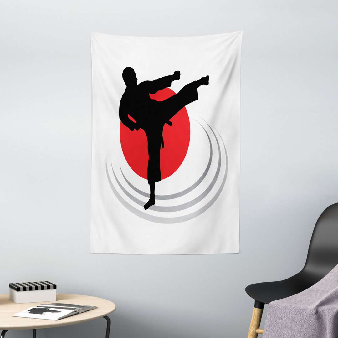 Wandbehang Karate Kicking Mann Silhouette auf japanische Flagge inspirierte Kulisse