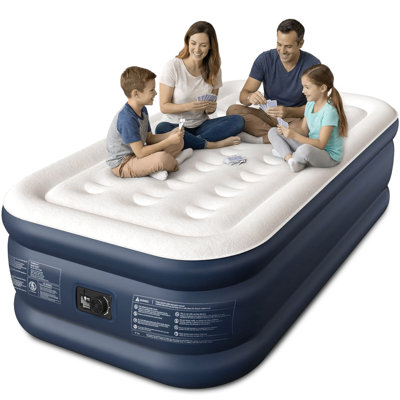 Matelas gonflable simple 18 po CHERIMOR, pompe électrique intégrée incluse, étui de transport inclus, chambre simple, utilisation intérieure / extérieure, capacité de 500 lb, bleu