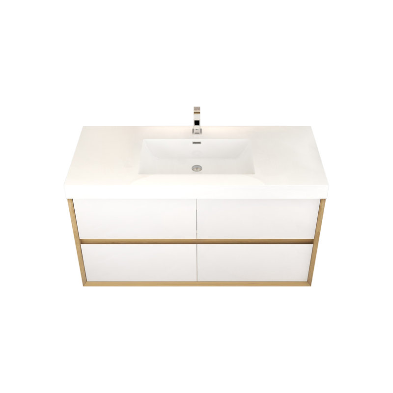 Ensemble de meuble-lavabo mural simple 47 po, Blanc brillant