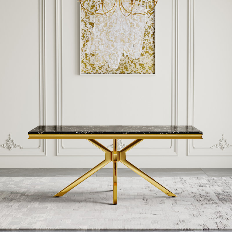 Table de salle à manger Alesandra, Or, Noir
