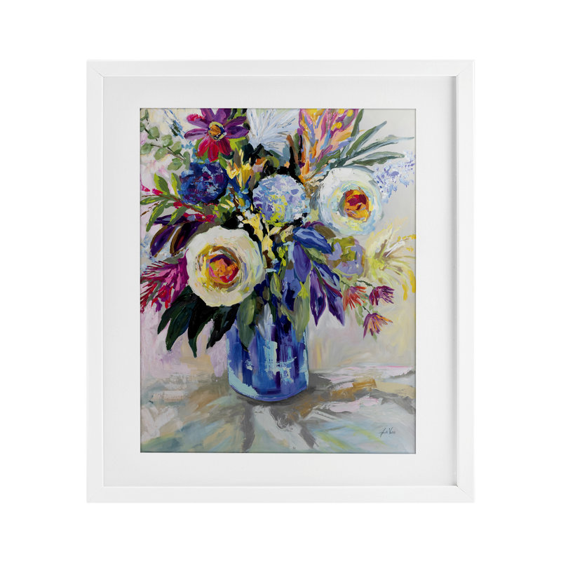 Joy of Color Bouquet, reproduction d'art sous verre, conception de Jeanette Vertentes, H 16 po x l 13 po, Cadre blanc côtier