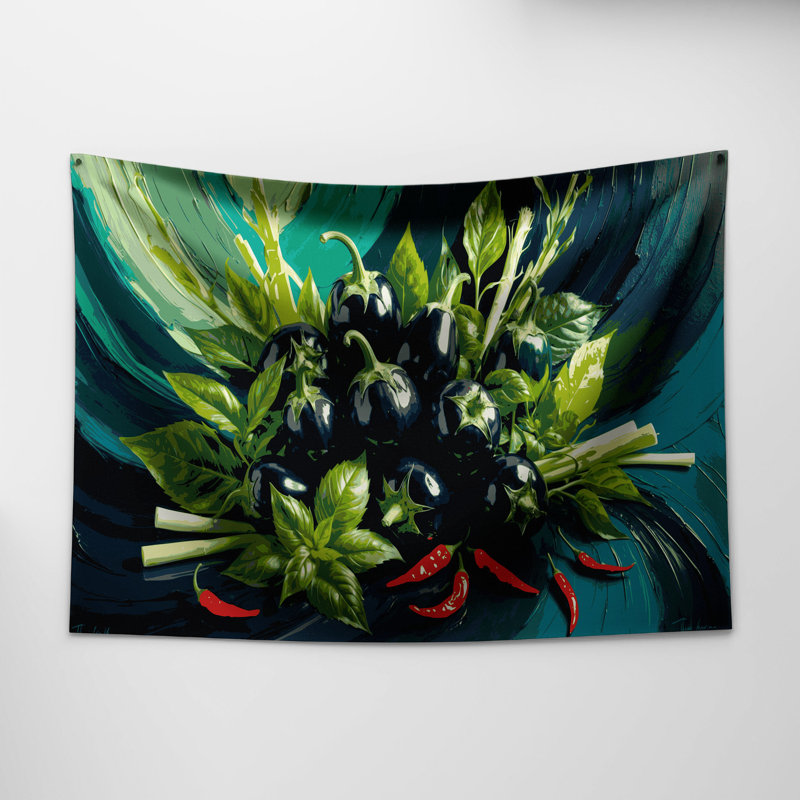 Tapisserie murale légumes aubergine, 68 po x 80 po