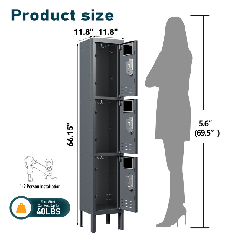 Casier de rangement, casier en métal, casiers pour les employés, armoire de rangement à casier en métal avec 3 portes, fente pour carte, casier en acier verrouillable pour salle de sport, école, maison, bureau, garage, assemblage requis