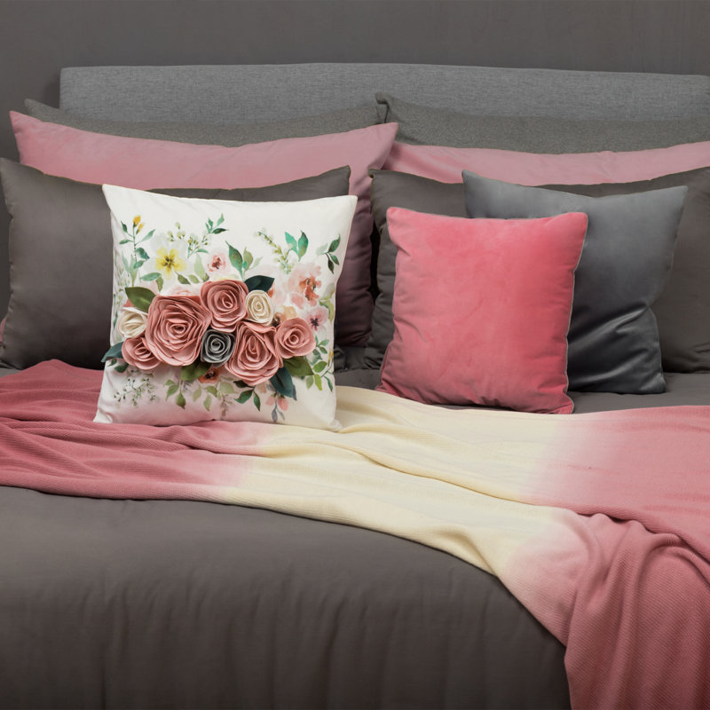  Housse de coussin décoratif décoratif en velours fleur 3D 18 x 18 po