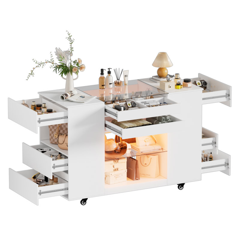 Commode 8 tiroirs avec éclairage à DEL, îlot de rangement avec tiroirs
