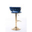 2 tabourets de bar, surface en velours bleu, pieds dorés, repose-pieds et base, hauteur réglable par outil de levage mécanique de 2 pieds avec instrument traversant