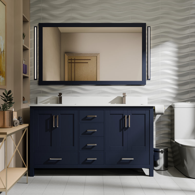Jacques 60 in. W x 22 in. D Double Bath Vanity and Top, Navy Blue, White Cultured Marble