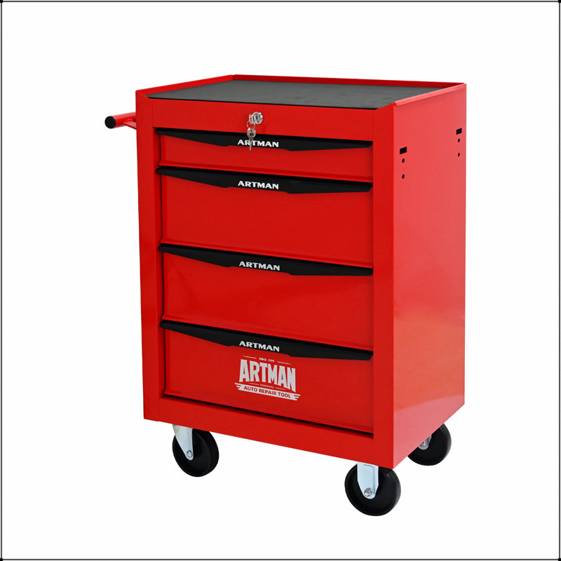 Coffre à outils durable en métal avec 4 tiroirs, glissières à roulement à billes et revêtement thermolaqué résistant à l'usure pour un rangement efficace