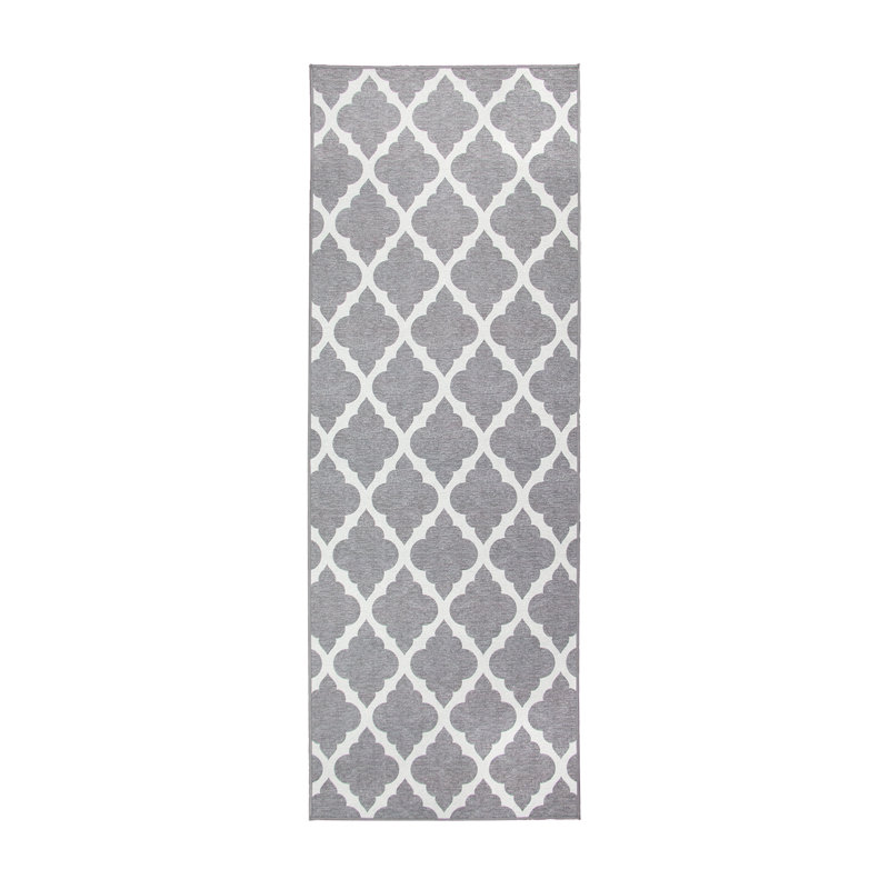 Moroccan Trellis Grey Flatweave Washable Indoor / Outdoor Rug, Runner 2'6" x 7'