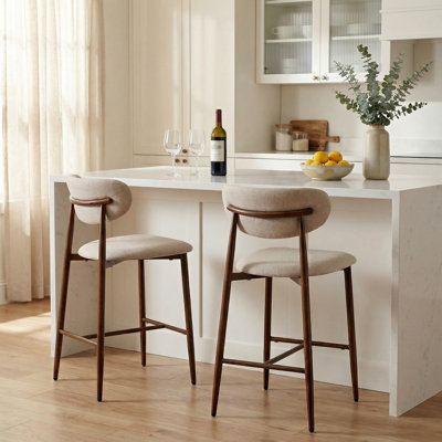 Modern Upholstered Counter Stool with Backrest and Solid Metal Frame (Set of 2)
