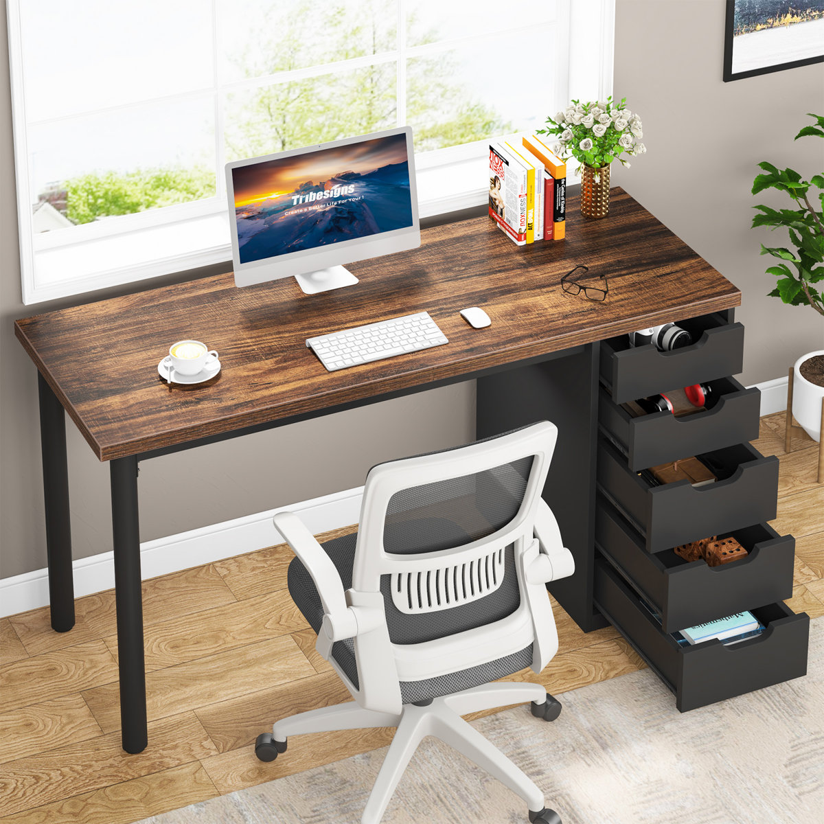 Ebern Designs Computer Desk with 5 Drawers & Reviews | Wayfair