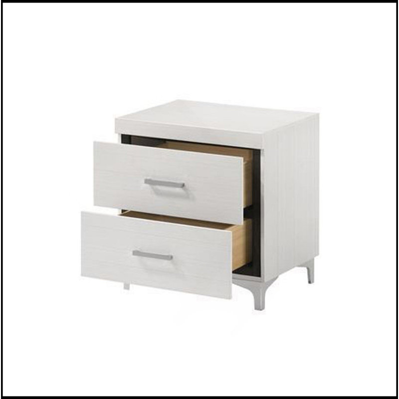 Table de chevet 2 tiroirs avec pieds en métal, blanc