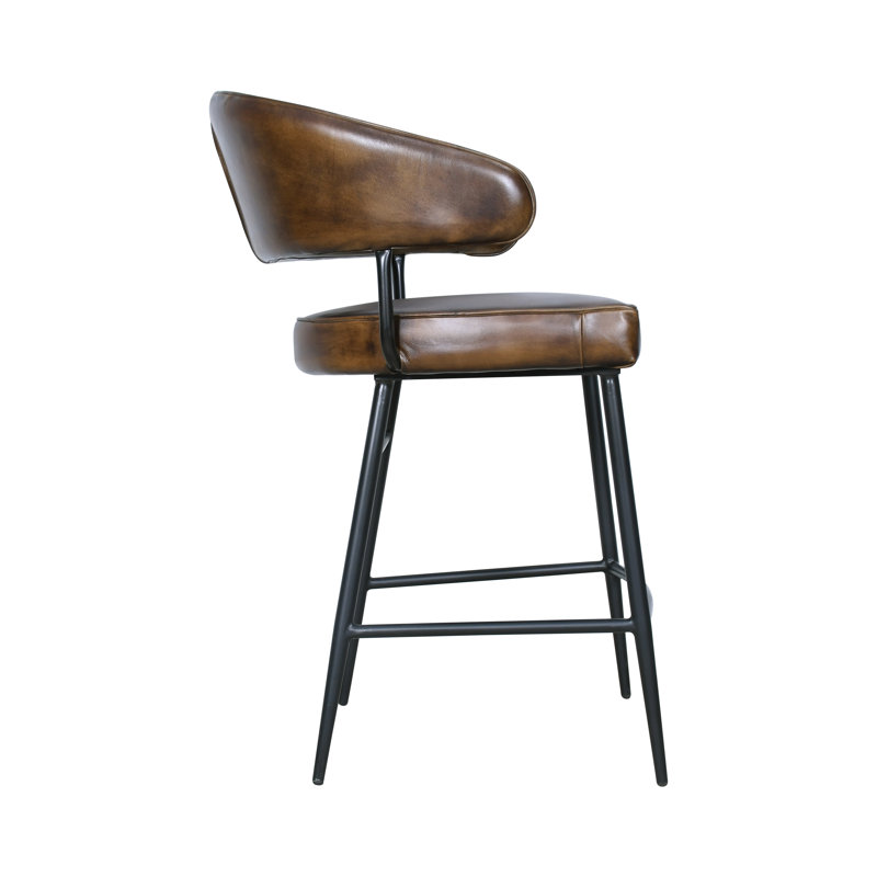 Brisbane Dover Counter Chair in Antique Ivory Leather, Washed Chestnut