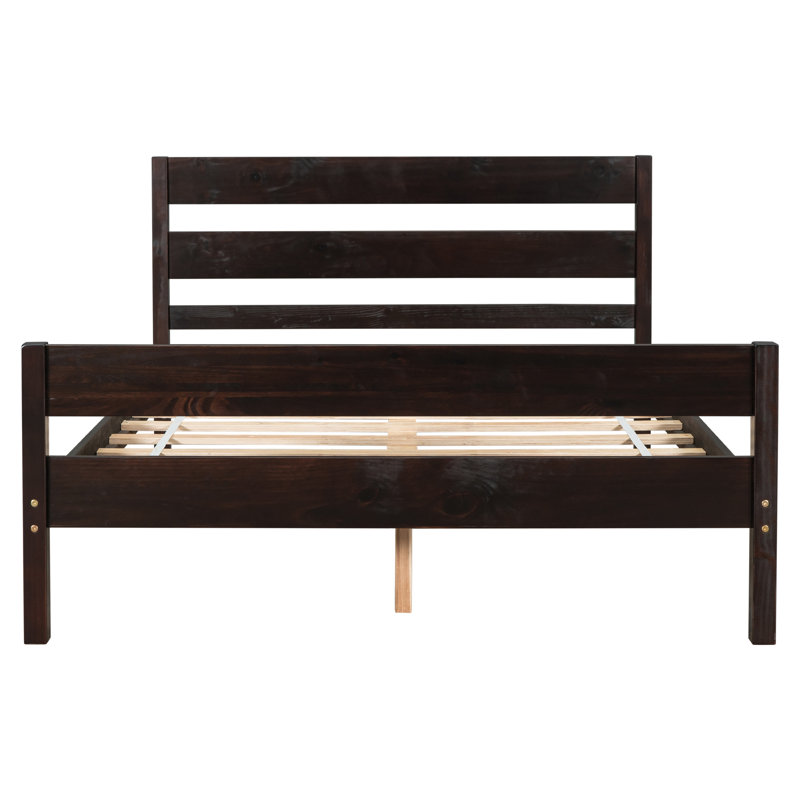 Très grand lit avec tête et pied de lit hauts, lit en bois de pin avec cadre de lit renforcé, brun riche, Brun